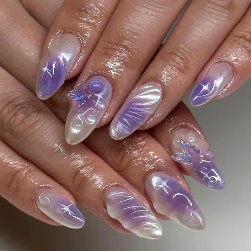 Miniatura 11 de Uñas postizas a presión con punta francesa, uñas postizas de almendra, cobertura completa, uñas artificiales brillantes, uñas acrílicas medianas