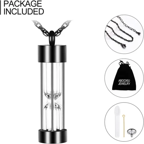 Miniatura 26 de abooxiu Collar de urna de reloj de arena para cenizas, joyería de cremación para cenizas, collar de cenizas de recuerdo conmemorativo de acero