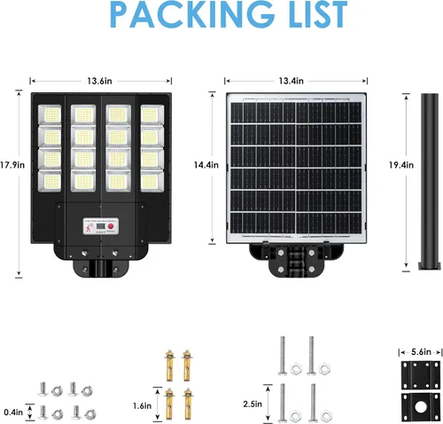 Miniatura 7 de 1200W Luces solares de calle al aire libre impermeables, luz solar de gran angular alimentada del anochecer al amanecer, control remoto y sensor
