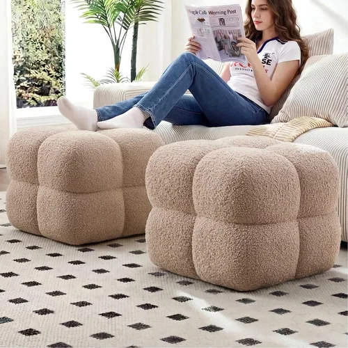 Miniatura 18 de Zesthouse Puf cuadrado otomano, moderna silla de tocador sin respaldo para dormitorio, taburete de lino beige, reposapiés tapizado para sofá, mesa