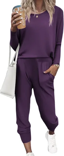 Miniatura 54 de Ekouaer Conjunto de pijama de manga larga para mujer, ropa de dormir suave con cuello redondo y bolsillos