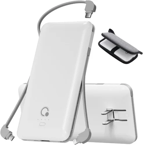 Miniatura 8 de Q 10000 mAh Banco de energía, cargador portátil delgado, paquete de batería externa con 4 salidas, enchufe de pared AC incorporado, cables Micro USB