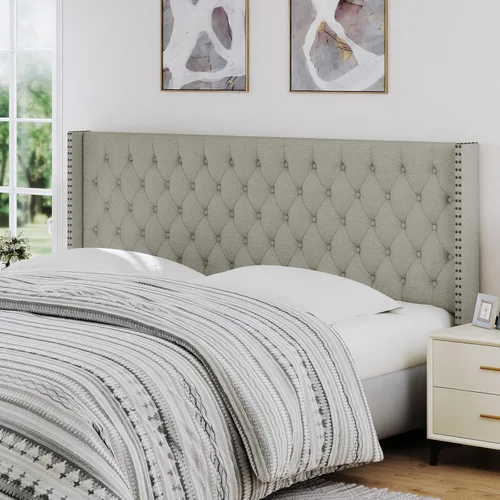 Miniatura 16 de Furpopup Cabecero tamaño Queen solamente, cabecero de pared con respaldo de ala, tamaño Queen para cama ajustable con acolchado de espuma de alta