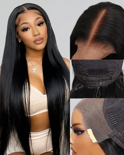 Miniatura 21 de UNICE Yaki - Pelucas de cabello humano lacio con encaje frontal 13x4, con cordón, Pre-Todo, sin pegamento, peluca de cabello humano frontal