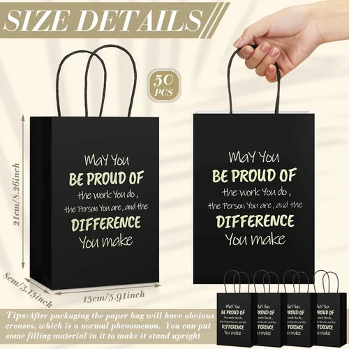 Miniatura 3 de Kosiz 50 bolsas de regalo de agradecimiento «May You Be Proud», bolsas de papel con asas de 5.9 x 3.1 x 8.3 pulgadas, bolsa de regalo de papel