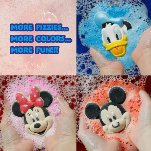 Miniatura 3 de Bombas de baño de Mickey, Minnie y Pato Donald para niños, colores brillantes de arcoíris, con aroma a bayas, para niños de 3 años en adelante