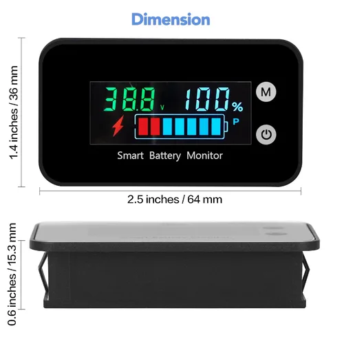 Miniatura 5 de Monitor de batería impermeable IPX7 de 12 V, 24 V, 36 V, 48 V, 60 V, 72 V, medidor de batería, medidor de batería, capacidad digital, capacidad