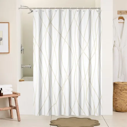 Miniatura 20 de Cortina de ducha pequeña a rayas gris claro degradado para baño, 36 x 72 pulgadas, juego de cortina de ducha geométrica para cabina de RV
