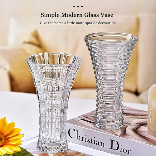 Miniatura 3 de Florero de cristal transparente, diseño grueso para decoración del hogar, centros de mesa, boda, regalo para madres