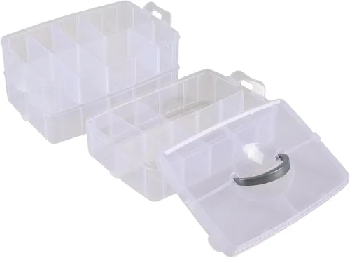 Miniatura 2 de Caja de almacenamiento apilable de 3 capas con 30 rejillas, caja organizadora de compartimentos transparentes para cuentas, cinta, tornillos