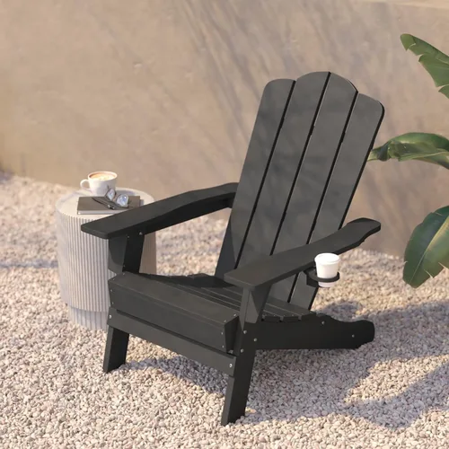Miniatura 6 de Flash Furniture Newport Adirondack - Silla Adirondack con soporte para tazas, silla Adirondack de poliresina resistente a la intemperie, color gris