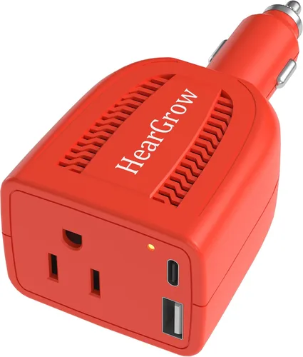 HearGrow - Inversor de corriente para automóvil de 100 W, adaptador de corriente continua de 12 V a 110 V CA con puertos USB-C PD y QC3.0 de 18 W,