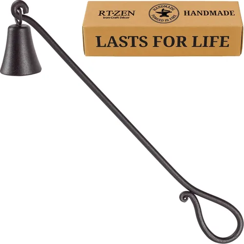 Miniatura 10 de RTZEN Campana de velas antigua - Apagador de velas decorativo artesanal de hierro forjado rústico con mango largo - Único accesorio de decoración