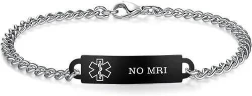 Miniatura 124 de Pulseras de identificación de alerta médica de 6.5 "-8.5" para mujeres, pulseras de emergencia médica de acero inoxidable, grabado gratuito
