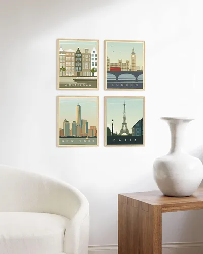 Miniatura 5 de HAUS AND HUES Pósteres de viaje vintage de ciudad, juego de 4 pósteres de viaje de Londres, impresión de Nueva York, póster de pared de París y Sin