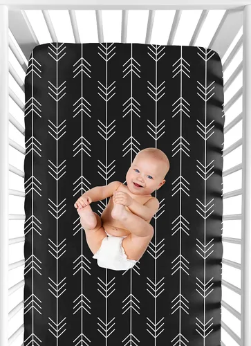 Miniatura 4 de Sábana bajera ajustable para cuna para bebé o niño pequeño en blanco y negro para colección de parches rústicos por Sweet Jojo Designs flecha negra