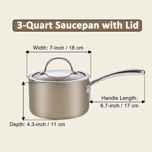 Miniatura 2 de Cooks Standard Cacerola de 3 cuartos de galón de cerámica anodizada dura antiadherente con tapa de vidrio, olla clásica pequeña para salsa