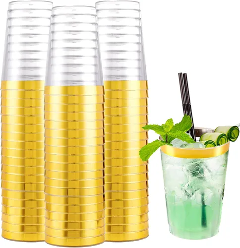Miniatura 13 de I00000 200 piezas de vasos de plástico desechables plateados de 9 onzas, vasos de plástico transparentes de 9 onzas, vasos estilo antiguo de borde