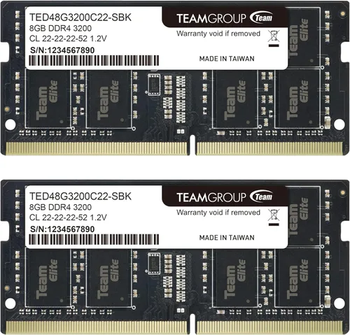 TEAMGROUP Elite DDR4 16 GB Kit (2 x 8 GB) 3200 MHz PC4-25600 CL22 Sin búfer No ECC 1.2 V SODIMM 260-Pin Laptop Notebook PC Módulo de memoria para