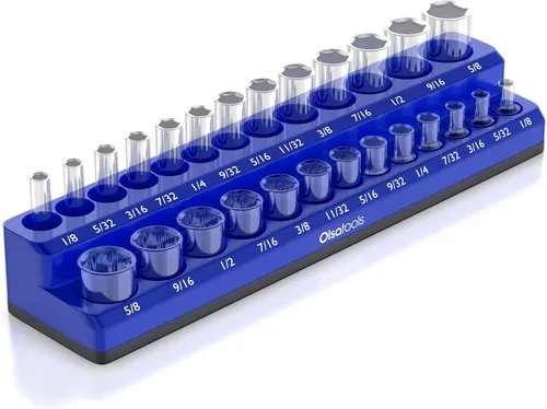 Miniatura 7 de Olsa Tools Portadados magnético, para dados métricos con cuadros de mando de 1/2 pulgada, color rojo, caben 19 dados, organizador de herramientas