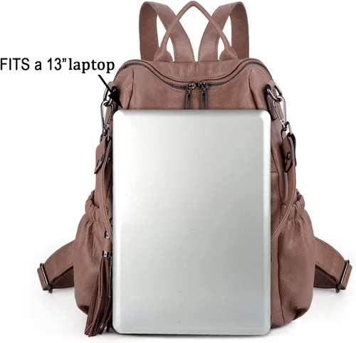 Miniatura 9 de UTO Mochila de cuero vegano para mujer, diseño de moda, convertible con borla, para viajes, con borla