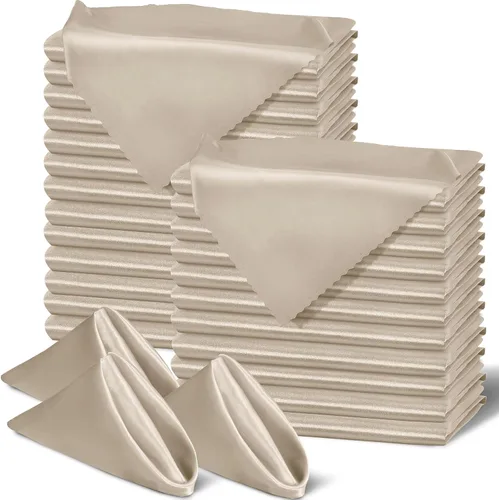 SiinvdaBZX 60 servilletas de tela beige con bordes festoneados, 17 x 17 pulgadas, servilletas cuadradas de satén de poliéster suave y sedoso para