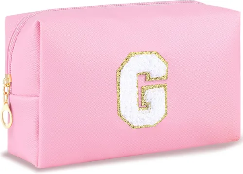 Miniatura 130 de URSKYTOUS Regalos para niñas, bolsa de maquillaje con inicial, bolsa de cosméticos personalizada con cremallera, bonita bolsa de aseo de viaje, Azul