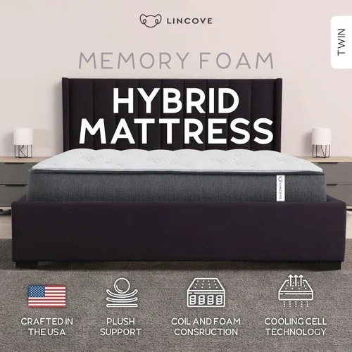 Miniatura 7 de Lincove Colchón híbrido de resorte de 12 pulgadas y espuma viscoelástica, colchón de firmeza media, certificado CertiPUR-US, cama en una caja