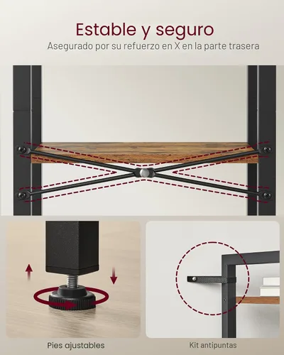 Miniatura 5 de VASAGLE Estantería de 3 niveles, estantería con marco de acero, estante para libros para sala de estar, oficina en casa, estudio, 9.4 x 15.7 x 30.1