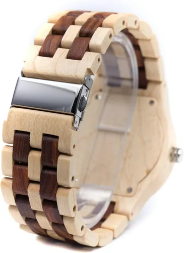Miniatura 4 de Bewell Relojes de madera para hombre, reloj de pulsera luminoso de cuarzo analógico hecho a mano