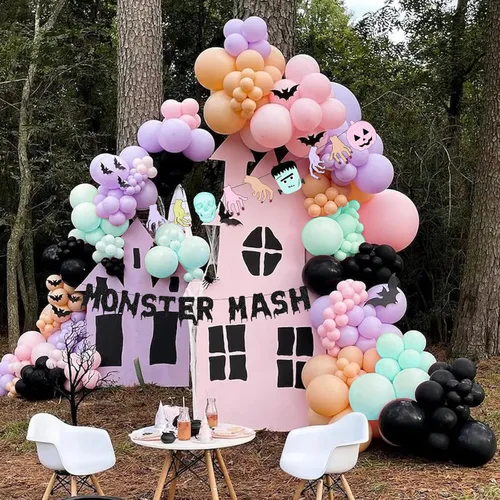 Miniatura 4 de Kit de arco de guirnalda de globos de monstruo de Halloween, globos negros, morados, verdes con globos de papel de aluminio, pancarta de monstruo