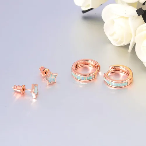 Miniatura 36 de CiNily Aretes Huggie de ópalo con bisagras, chapados en oro, hipoalergénicos, pequeños aretes de aro para mujeres, adolescentes, niñas, hombres