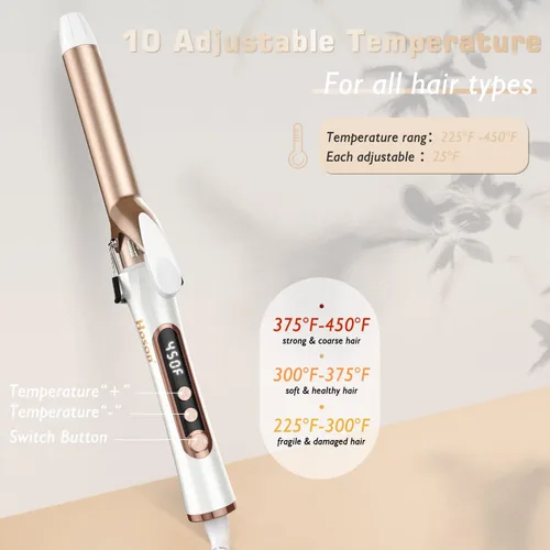 Miniatura 4 de Rizador de pelo de 1 pulgada, rizador de pelo de doble voltaje que calienta hasta 450 °F, varita rizadora profesional de turmalina de cerámica