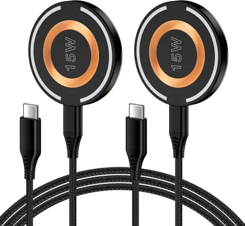 Cargador inalámbrico magnético para iPhone 17 Pro/17Pro Max/17/16/15/14/13/12 Series/AirPods3/2/Pro, paquete de 2 cargadores Mag-Safe de 15 W,