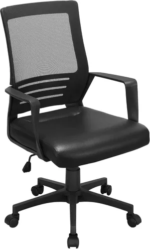 Topeakmart Silla de oficina de malla con ruedas giratorias, ergonómica, ajustable, con asiento de cuero para dolor de baño, color negro