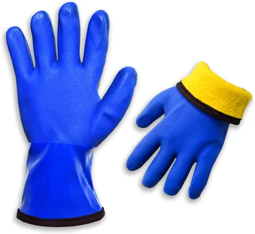 HANWOO Resistente al agua, químico y al aceite, guantes de PVC para el invierno, guantes cálidos, forro polar, trabajo congelador, antideslizante, XL