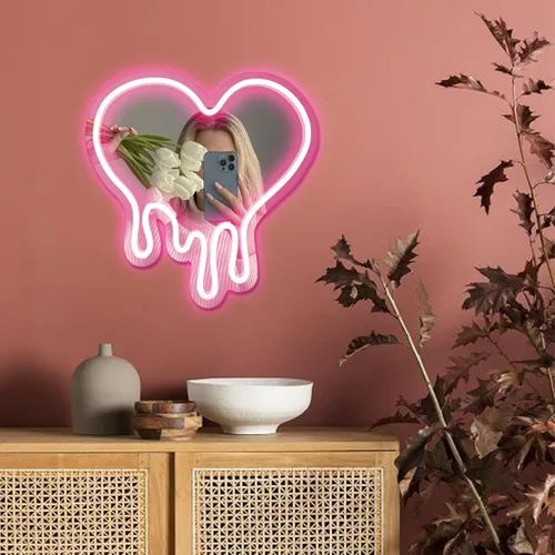 Miniatura 8 de DECANIT Letrero de Neón de Corazón - Decoración de Pared que Derrite el Corazón, Luz LED Alimentada por USB en Rosa, Espejo Decorativo de Pared