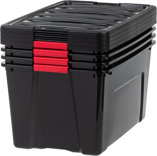 Miniatura 8 de IRIS USA - Contenedores de almacenamiento de plástico apilables de 72 cuartos de galón con tapas, paquete de 4, sin BPA, fabricados en Estados Negro