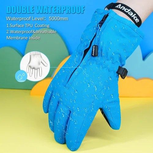 Miniatura 4 de Andake - Guantes de nieve impermeables y transpirables para niños de 2 a 7 años, guantes abrigados de esquí para invierno, mitones para niños y niñas