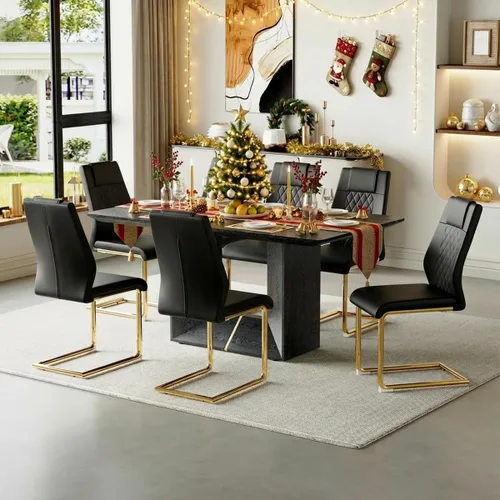 Miniatura 22 de Mesa de comedor negra de 63 pulgadas Mesa de comedor moderna Mesa rectangular de madera con patas en forma de U de alta resistencia Estable