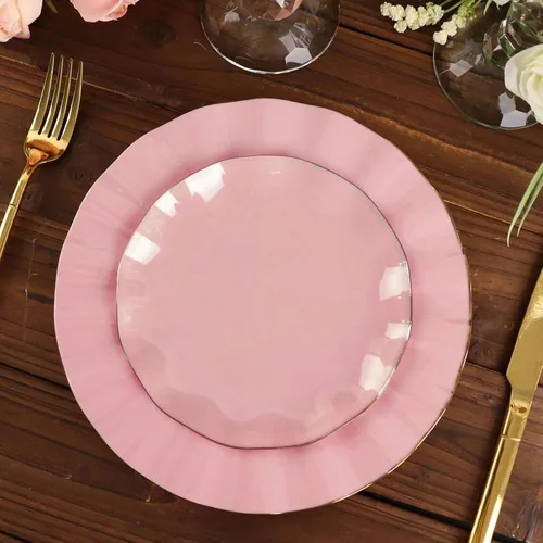 Miniatura 9 de Tableclothsfactory Paquete de 10 platos redondos de plástico negro de 6 pulgadas para ensalada de postre, platos desechables con borde ondulado