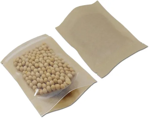 Miniatura 4 de PABCK 50 Piezas Bolsas de Papel Kraft Marrón con Frente Transparente de Pie Herméticas 3.9x5.9 pulgadas para Almacenamiento de Alimentos