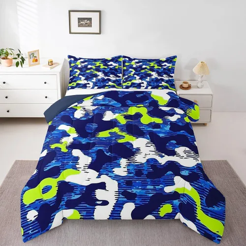 Miniatura 29 de Juego de edredón de camuflaje para niños, tamaño individual, para niños y niñas, juego de ropa de cama ligero con estampado de camuflaje militar