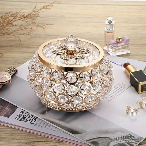 Miniatura 2 de Hipiwe Joyero de cristal con tapa de cristal caja del tesoro con espejo dorado caja de joyería decorativa anillos aretes collar caja de recuerdo