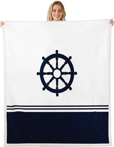 Miniatura 11 de Swim Ring Flannel Blanket All Seasons,Nautical Theme Bed Blanket for Kawaii Home Decor,Navy Blue Stripes Blanket for Kids Girls Sofa Couch,40"x50