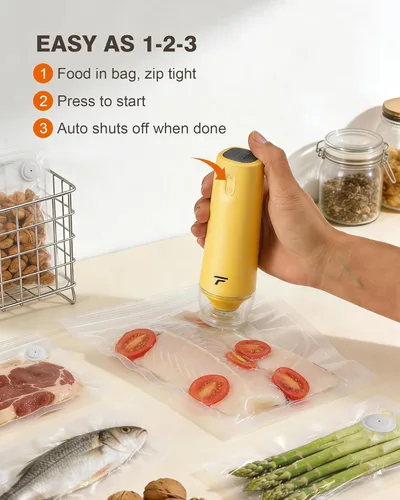 Miniatura 8 de Sellador al vacío para alimentos, diseño del chef para preservar la frescura, sellador al vacío de mano compacto con 30 bolsas reutilizables, grado