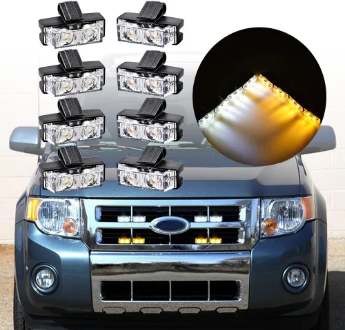 Miniatura 2 de 4 barras de luz estroboscópica ámbar + 4 luces estroboscópicas ámbar de advertencia de emergencia, 10 modos intermitentes para automóvil, SUV