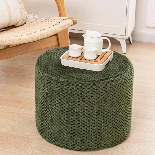 Miniatura 3 de Reposapiés otomano relleno redondo bohemio puf de piso asiento sillón reposapiés taburete cojín de piso saco puf otomano 18x18x14 pulgadas bosque