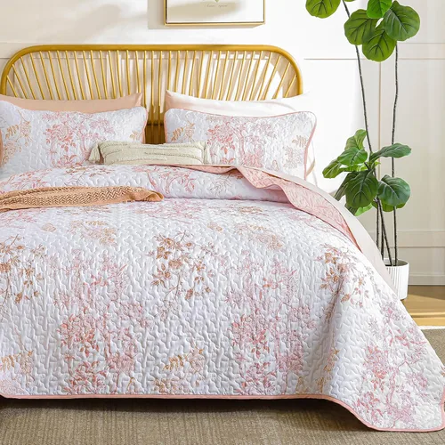 Miniatura 14 de WONGS BEDDING Juego de edredón floral matrimonial, juego de colcha con patrón botánico azul para mujeres, adolescentes y niñas, juego de ropa