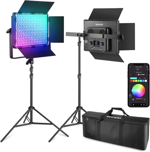 Miniatura 11 de NEEWER Luz de video LED RGB 660 PRO II mejorada con control de aplicación y kit de soporte de trípode, 2 paquetes de 50 W/1% de atenuación